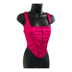 deep pink shaped hook n eye closure satin sheen effect sleeveless bustier size L
